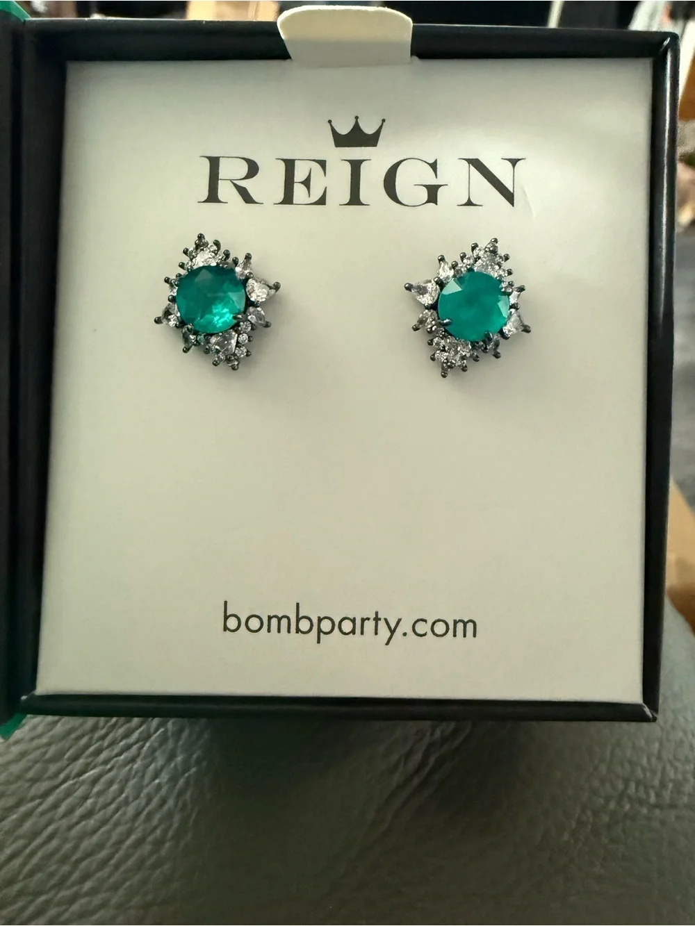 BP REIGN Teal Green Crystal Halo Stud Earrings
